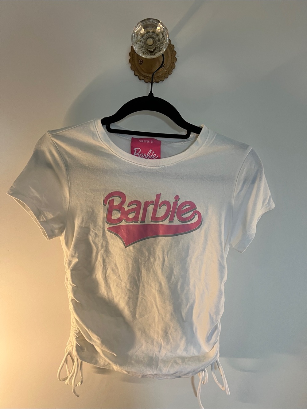 Barbie White Tee with Pink Retro Logo